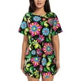 thumbnail image 1 of Vsdghe Vector Mexican Otomi Style Bright Pattern Women's Pajama Set,Short Sleeve Sleepwear 2 Piece Pjs Lounge Sleepwear Sets-Small, 1 of 6