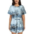 thumbnail image 1 of Vsdghe Winter Reindeer In Snowy Mountains Pattern Women's Pajama Set,Short Sleeve Sleepwear 2 Piece Pjs Lounge Sleepwear Sets-X-Large, 1 of 6