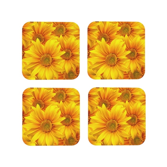 Vsdgher 3D Sunflowers Leather Coasters for Drinks, Durable Drink Coasters 4 Set for Tabletop Protection, Luxurious Home Décor and Housewarming Gift ( {designName})Square