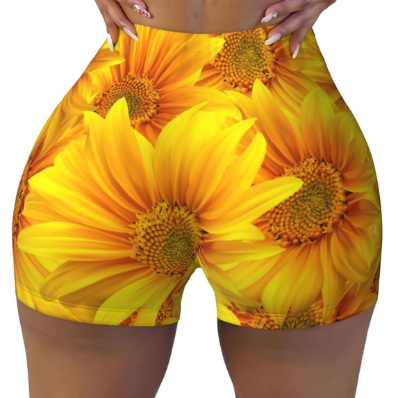 Vsdgher 3D Sunflowers print Workout Shorts for Women Seamless Soft Smooth Gym Yoga Scrunch Active Exercise Fitness Shorts