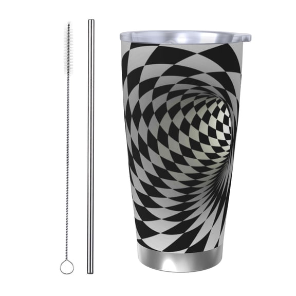 Vsdgher 3D Vortex Illusion 20 Oz Stainless Steel Vacuum Insulated, Travel Mug Coffee Cup for Home, Office, Outdoor Works Great for Ice Drinks and Hot Beverage -Straw Two-piece Set