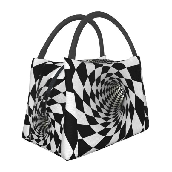 Vsdgher 3D Vortex Illusion Print Insulated Reusable Bags with Sturdy Zipper and Handles, Foldable Totes for Hot or Cold Food Bring or Delivery