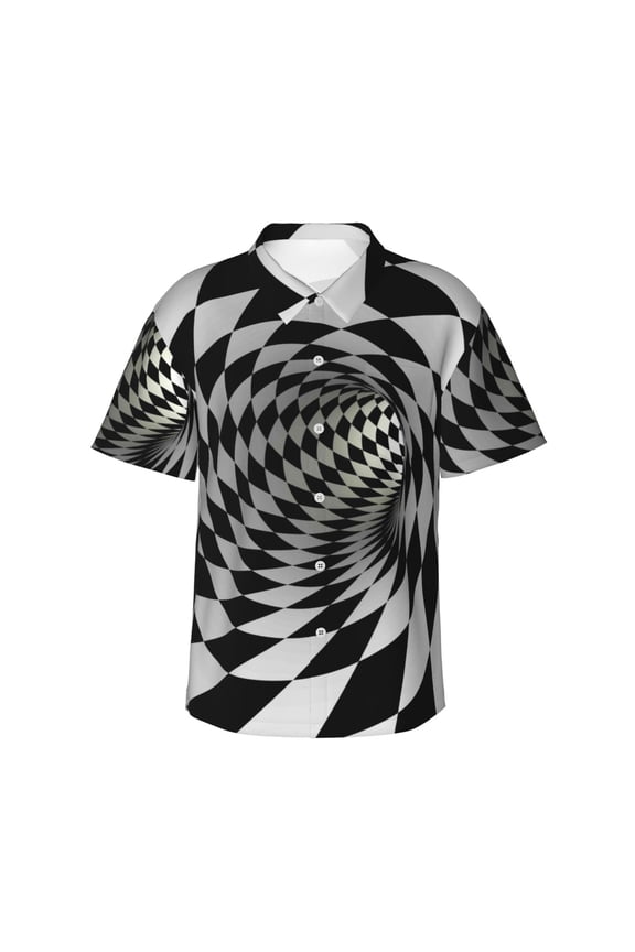 3D Vortex Illusion Print Men's Hawaiian Shirts Button Down Tropical Holiday Beach Shirts Vacation Clothes,Small