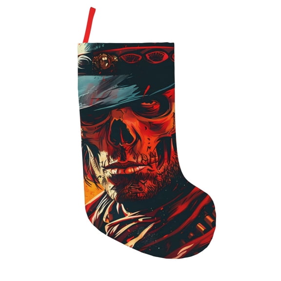 Vsdgher 60s Western Skull Cowboy Christmas Stockings 18 inch Large Kids Stocking Bags Hanging Socks for Christmas Decor Decorations