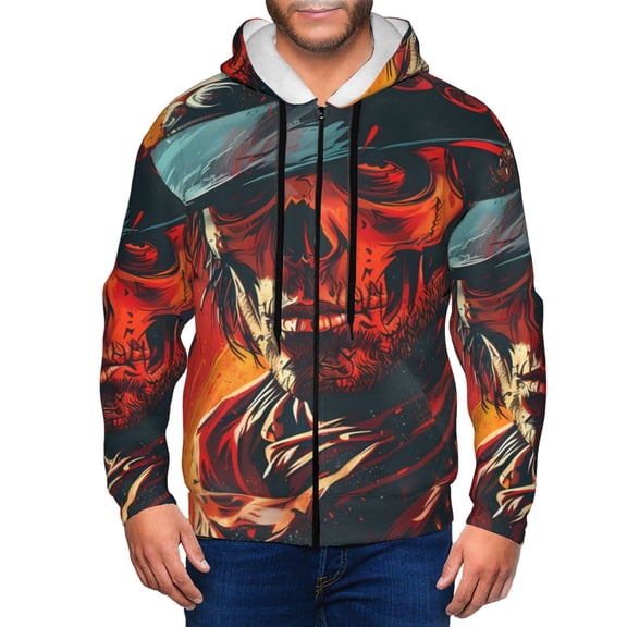 Vsdgher 60s Western Skull Cowboy Mens Hoodies Zip Hoodie, Hoodies for Men, Zip-up Hooded Sweatshirt-