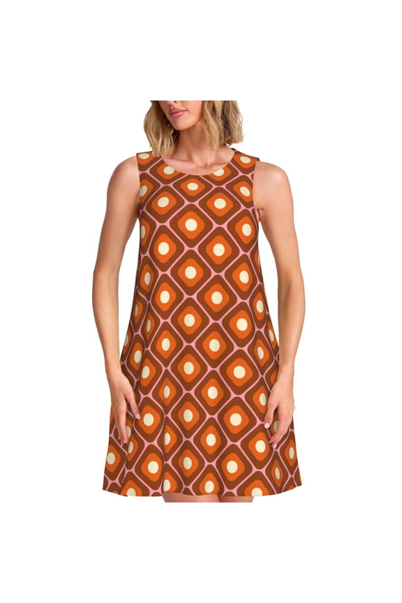 60s and 70s Aesthetic Print Summer Dresses for Women Casual U Neck Beach Dress Sleeveless Tank Loose Sundress with Pocket -Medium