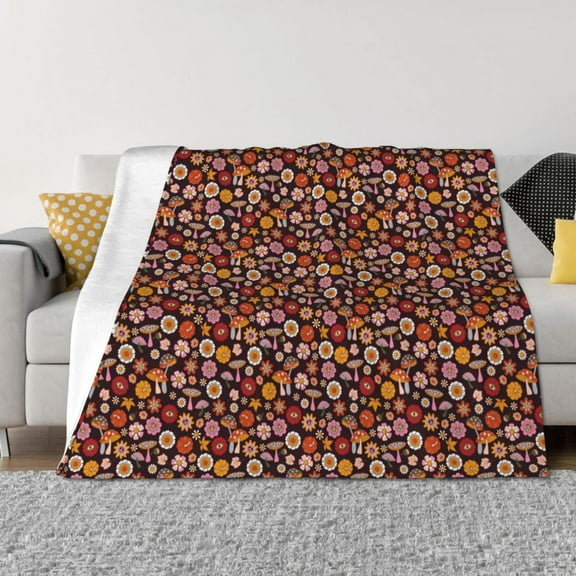 Vsdgher 70s Groovy Hippie Retro Pattern Fleece Throw Blanket, Horizontal Fleece Bedding Home Decor for Couch & Bed All Season Use -40"x30"