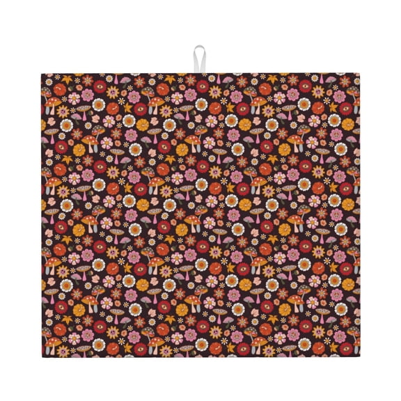 Vsdgher 70s Groovy Hippie Retro Print Dish Drying Mat, Kitchen Counter Mat, Dish Drying Pad for Dishes, Utensils, Pots and Pans,16" x 18"