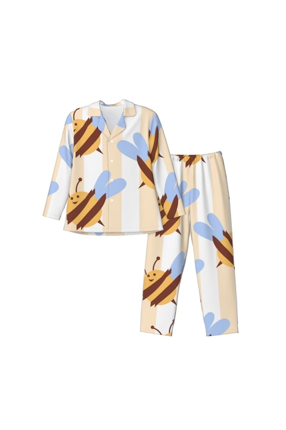A Bee Mens Pajama Set, Soft Warm Long Sleeve Sleepwear, Cozy Button-Down Pjs for Men-XX-Large