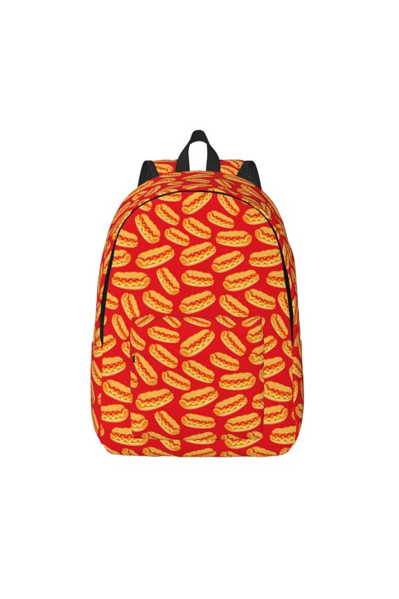 A Big Hot Dog Print Canvas Backpack Travel Rucksack Unisex Knapsack 15.7/17.7Inch Laptop Backpack for Work,College -Small