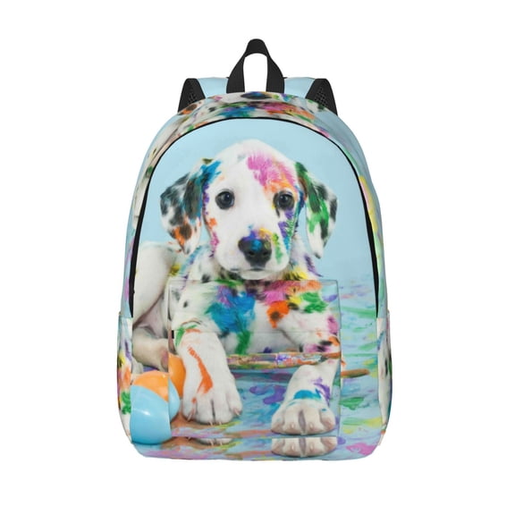 Vsdgher A Funny Little Dalmatian Puppy Print Canvas Backpack Travel Rucksack Unisex Knapsack 15.7/17.7Inch Laptop Backpack for Work,College -Small