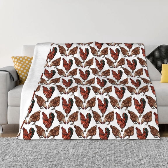 Vsdgher A Rooster With Chickens Pattern Fleece Throw Blanket, Horizontal Fleece Bedding Home Decor for Couch & Bed All Season Use -80"x60"