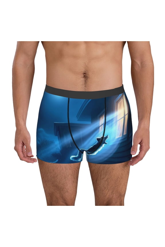 A Wolf Barks Out A Window Pattern Men's Boxer Brief Underwear,Soft Funny Underwear for Men-Small