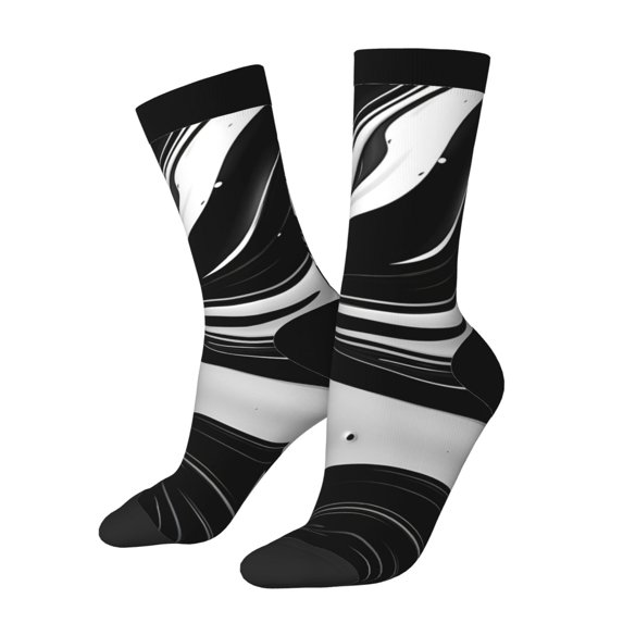 Vsdgher Abstract Black White Swirls Crew Socks for Men & Women, Breathable Casual Athletic Ankle Socks