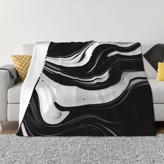 Vsdgher Abstract Black White Swirls Pattern Fleece Throw Blanket, Horizontal Fleece Bedding Home Decor for Couch & Bed All Season Use -40"x30"