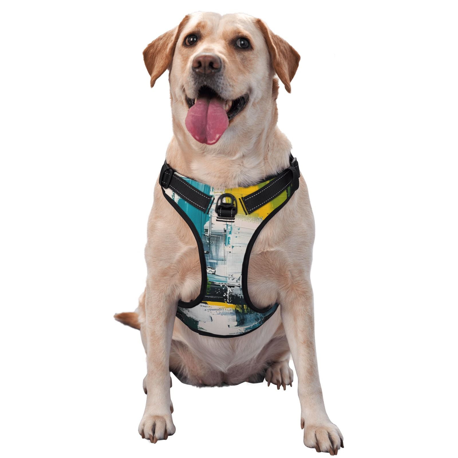 Vsdgher Abstract Brushstrokes Green Blue Dog Harness, No-Pull Pet Harness, Dog Vest, Pet Vest for Small to Large Dogs-Large