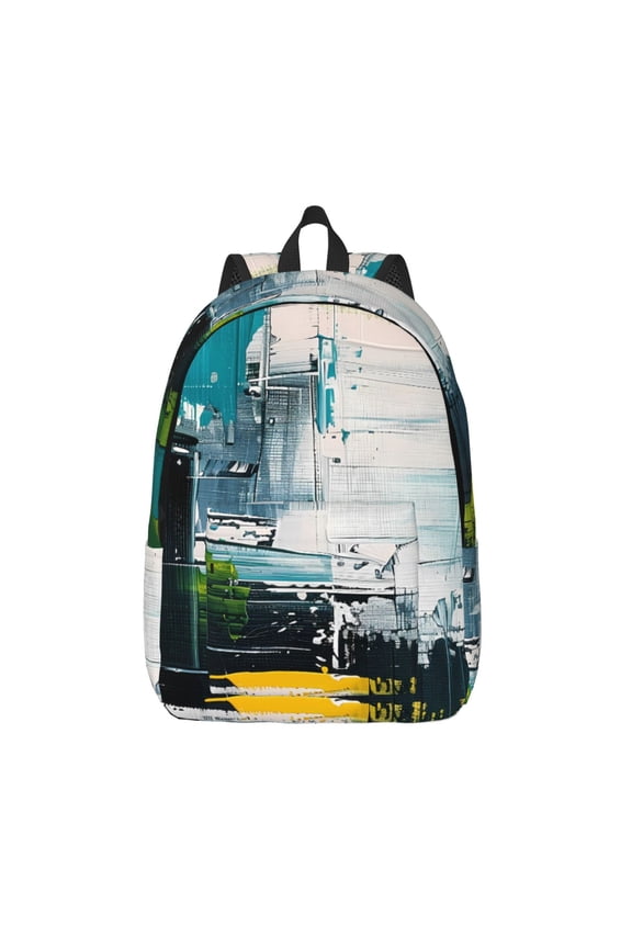 Abstract Brushstrokes Green Blue Print Canvas Backpack Travel Rucksack Unisex Knapsack 15.7/17.7Inch Laptop Backpack for Work,College -Medium