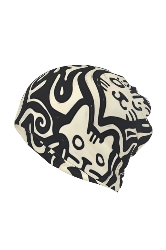 Abstract Cat Faces Pattern Slouchy Beanie Hat for Men/Women, Skull Cap Chemo Cap Night Sleeping Cap