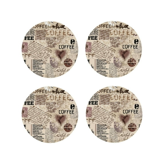 Vsdgher Abstract Coffee Pattern With Letters Leather Coasters for Drinks, Durable Drink Coasters 4 Set for Tabletop Protection, Luxurious Home Décor and Housewarming Gift ( {designName})Round Shape