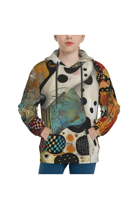 Abstract Dalmatian Art Hoodie Youth Classic Hooded Pullover Sweatshirts Essentials Hoodie for Children (s-xl)-X-Large