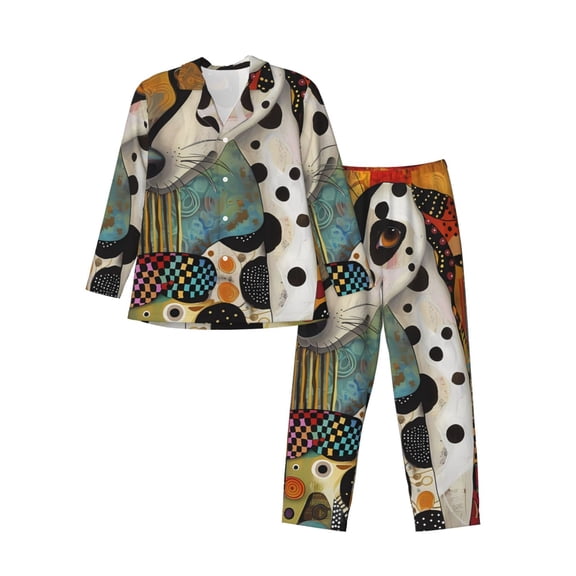 Vsdgher Abstract Dalmatian Art Mens Pajama Set, Soft Warm Long Sleeve Sleepwear, Cozy Button-Down Pjs for Men-Medium