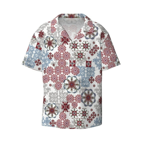 Vsdgher Abstract Floral Print Men's Wrinkle Free Untucked Cuban Shirt Business Casual Button Down Shirts Short Sleeve Shirt