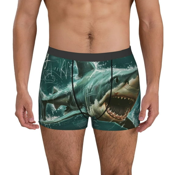 Vsdgher Abstract Geometric Shark Pattern Men's Boxer Brief Underwear,Soft Funny Underwear for Men-Small