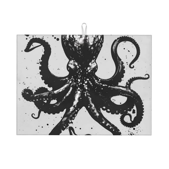 Vsdgher Abstract Ink Octopus Dish Drying Mat Super Absorbent Drying Mat Large Dish Drying Mats for Kitchen Counter Kitchen Drying Mat 24" x 18"