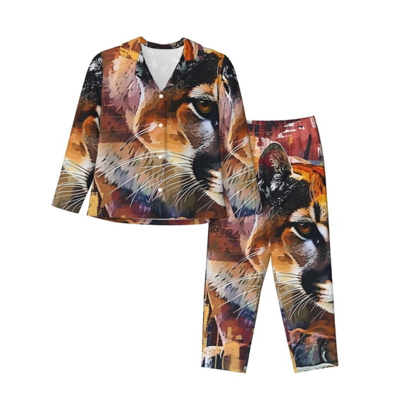 Vsdgher Abstract Lion Painting Pajamas Set Long Sleeve Sleepwear Womens Button Down Nightwear Pj Sets-X-Large