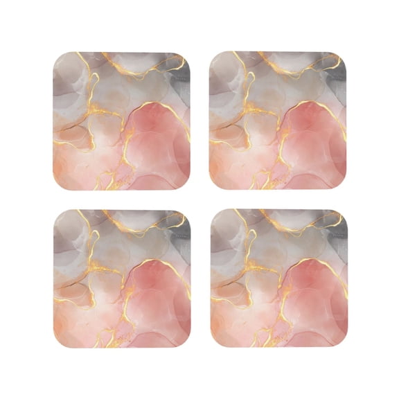 Vsdgher Abstract Marble Texture Leather Coasters for Drinks, Durable Drink Coasters 4 Set for Tabletop Protection, Luxurious Home Décor and Housewarming Gift-Square