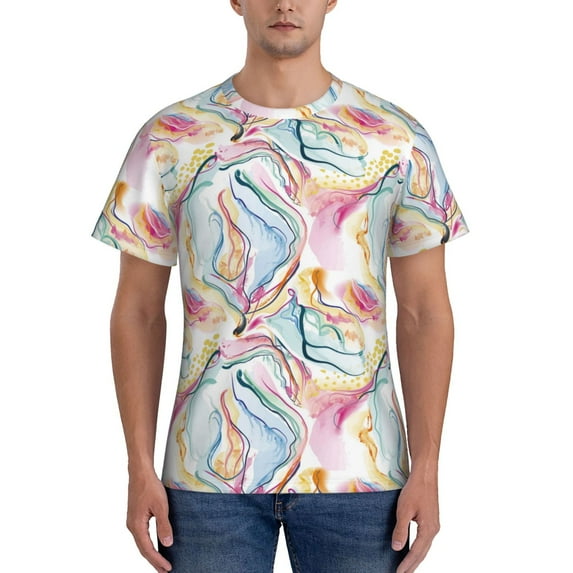Vsdgher Abstract Marble Texture Print Men's Dry Fit Mesh Athletic Shirts Moisture Wicking Tennis T-Shirt Tops