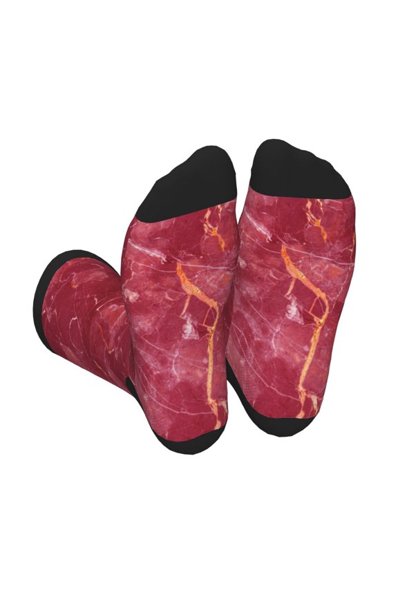 Abstract Red Marble Unisex Crew Socks Lightweight Breathable Ventilation Ankle Socks, Mid-calf socks for Daily
