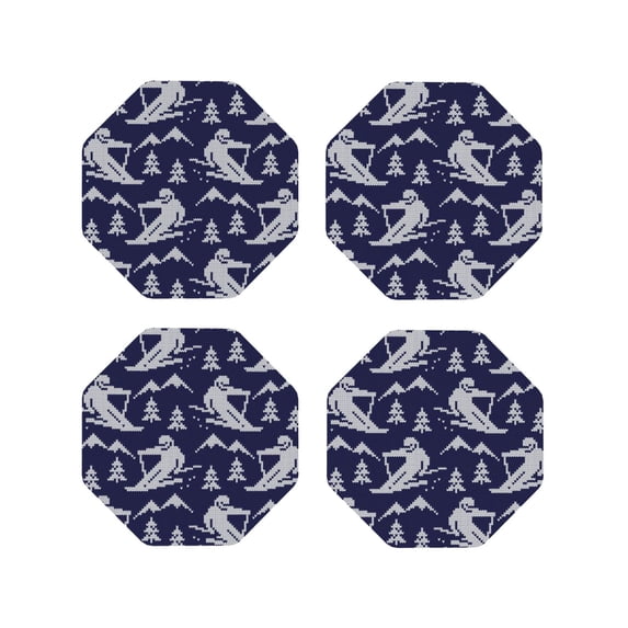 Vsdgher Abstract Skiing Leather Coasters for Drinks, Durable Drink Coasters 4 Set for Tabletop Protection, Luxurious Home Décor and Housewarming Gift-Octagon