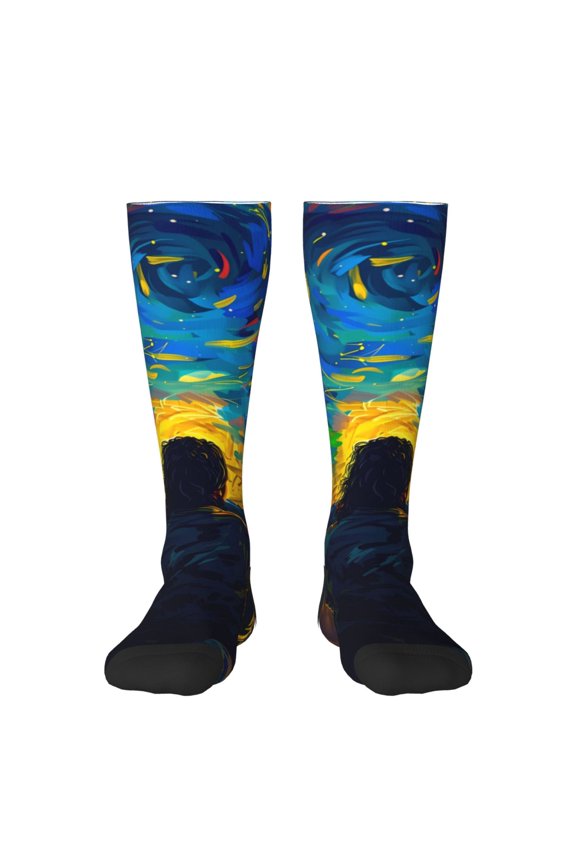 Abstract Starry Sky Print Thigh High Socks Extra Long Stretchy Sock Women Over Knee High Opaque Stocking Daily Wear