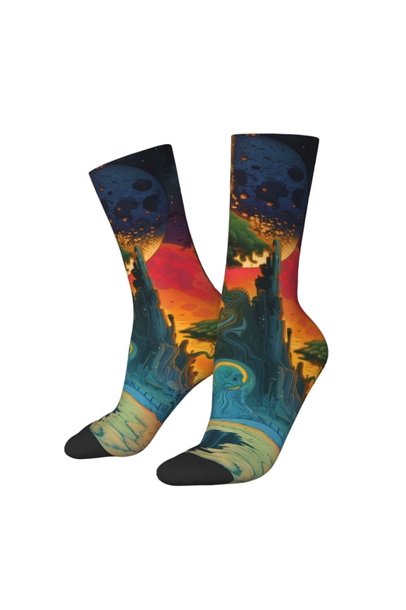 Abstract Tree Castle Crew Socks for Men & Women, Breathable Casual Athletic Ankle Socks