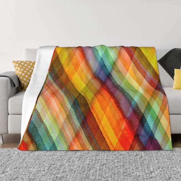 Vsdgher Abstract Watercolors Tartan Pattern Fleece Throw Blanket, Horizontal Fleece Bedding Home Decor for Couch & Bed All Season Use -40"x30"