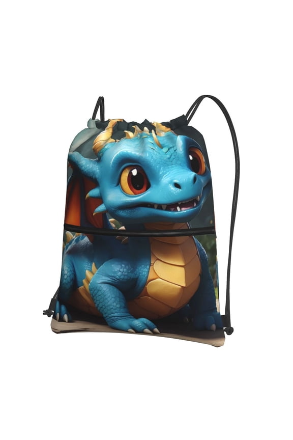Adorable Blue Baby Dragon Drawstring Backpack Water Resistant String Bag Sports Sackpack Gym Sack for Men Women