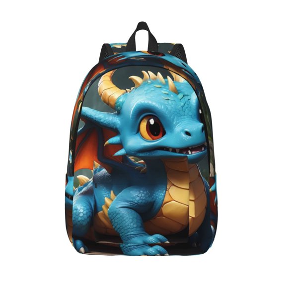Vsdgher Adorable Blue Baby Dragon Print Canvas Backpack Travel Rucksack Unisex Knapsack 15.7/17.7Inch Laptop Backpack for Work,College -Small