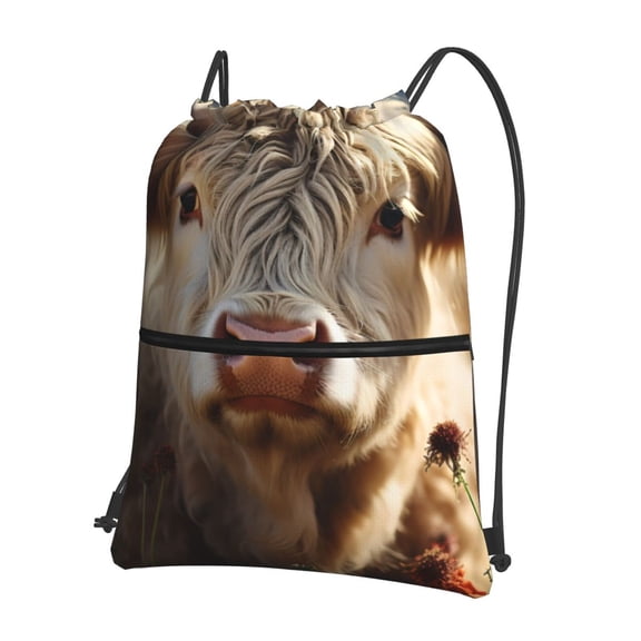 Vsdgher Adorable Flower Field Cow Drawstring Backpack Water Resistant String Bag Sports Sackpack Gym Sack for Men Women