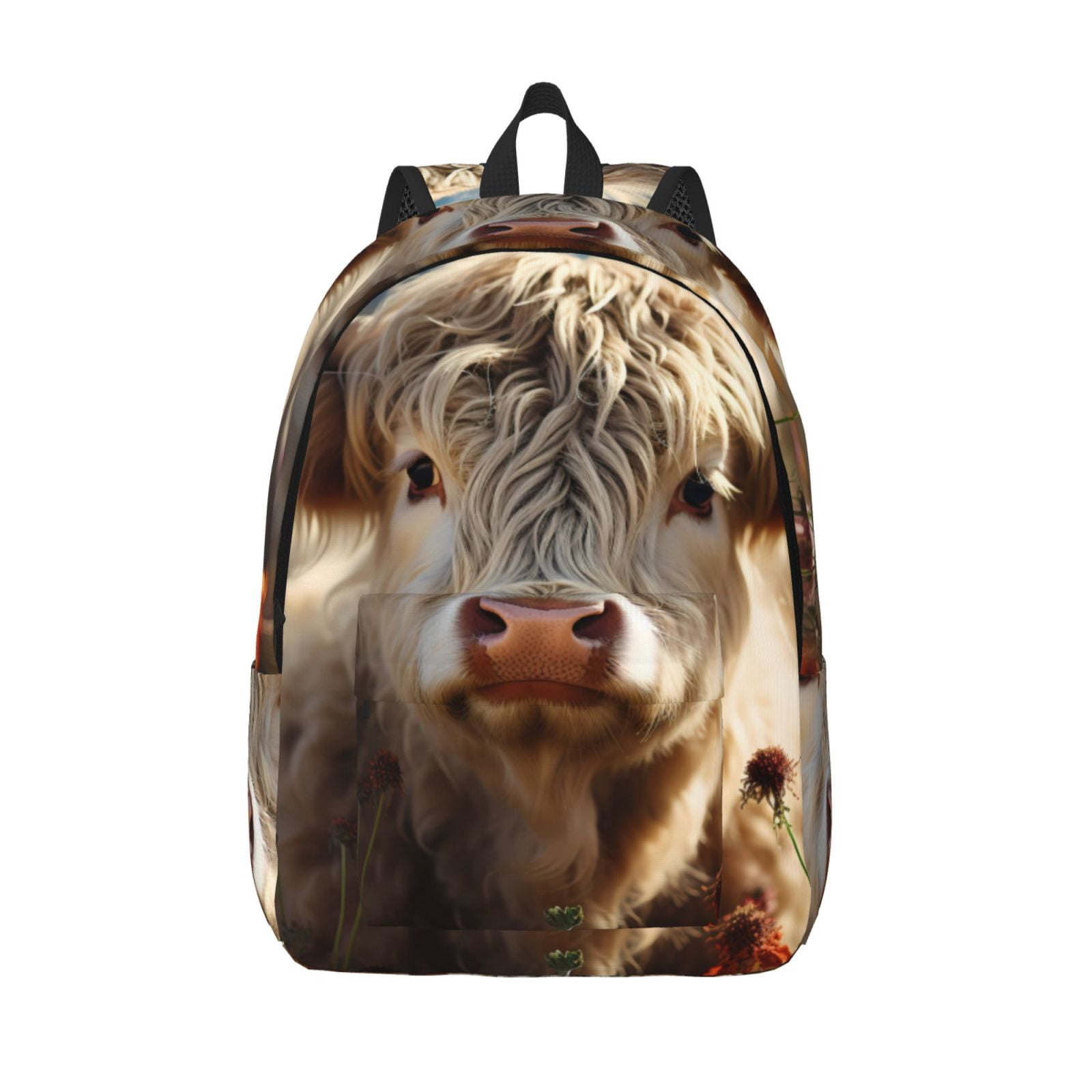 Vsdgher Adorable Flower Field Cow Print Canvas Backpack Travel Rucksack Unisex Knapsack 15.7/17.7Inch Laptop Backpack for Work,College -Small