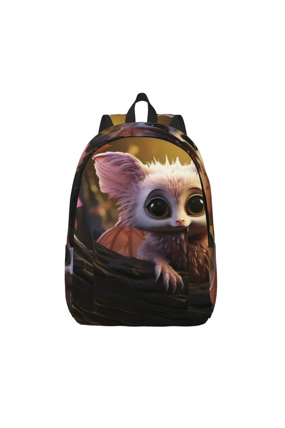 Adorable Fluffy Bat Print Canvas Backpack Travel Rucksack Unisex Knapsack 15.7/17.7Inch Laptop Backpack for Work,College -Medium