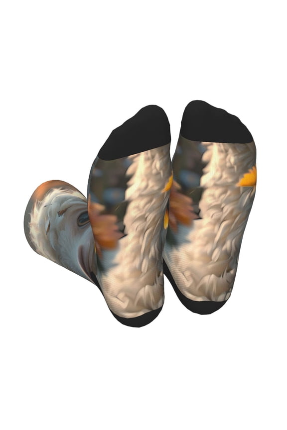 Adorable Llama In Flowers Unisex Crew Socks Lightweight Breathable Ventilation Ankle Socks, Mid-calf socks for Daily