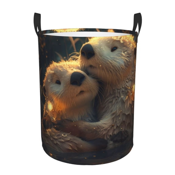 Vsdgher Adorable Otter Pair Hug Waterproof Round Large Laundry Basket -Toy Storage Basket, Perfect as Hamper, Kids Room Storage, and Toy Containment-Small