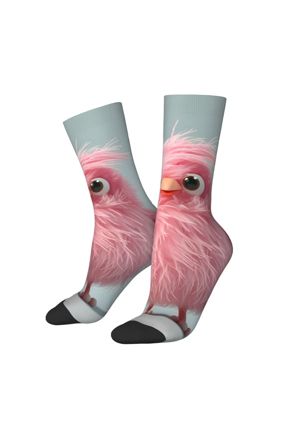 Adorable Pink Fluffy Birds Crew Socks for Men & Women, Breathable Casual Athletic Ankle Socks