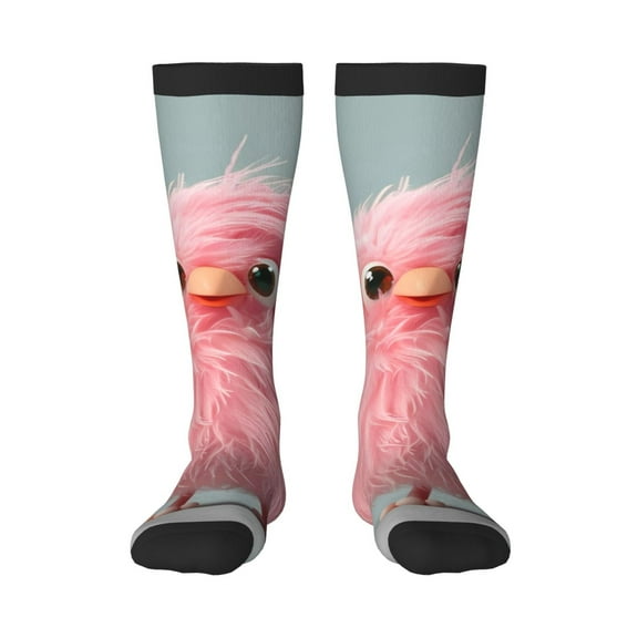 Vsdgher Adorable Pink Fluffy Birds Knee Socks, High Socks Long Stretchy Sock Women Knee High Stocking, Long Socks for Women
