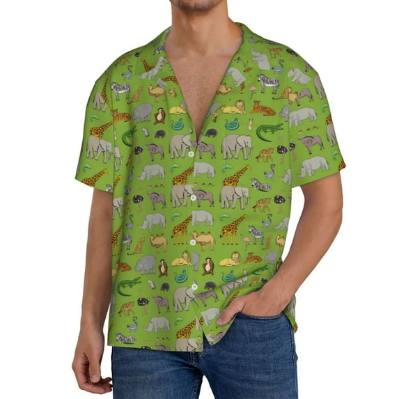 Vsdgher African Animals 1 Men's Cuban Shirt, Hawaiian Shirts, Business Casual Button Down Shirts, Short Sleeve Shirt-Large