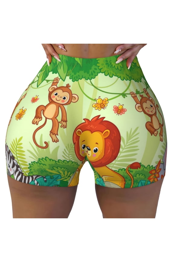 African Animals in the Jungle print Workout Shorts for Women Seamless Soft Smooth Gym Yoga Scrunch Active Exercise Fitness Shorts