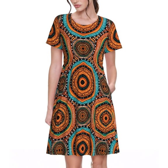 Vsdgher African Tribal Style for Womens Summer 2025 Casual Midi Maxi Dresses Lightweight Short Sleeve Round Neck Beach Dress -3X-Large