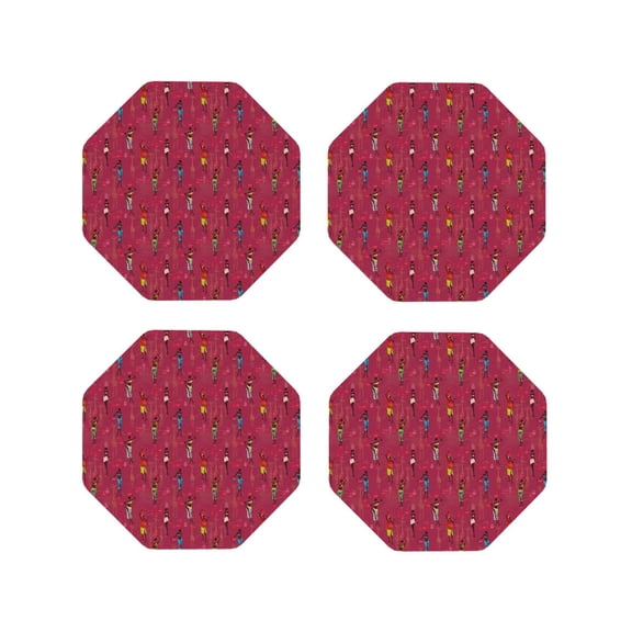 Vsdgher African Women Bearing Clay Pots Leather Coasters for Drinks, Durable Drink Coasters 4 Set for Tabletop Protection, Luxurious Home Décor and Housewarming Gift-Octagon