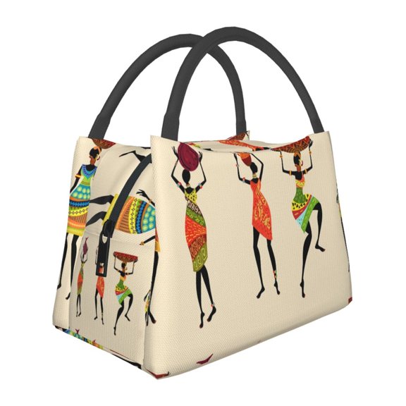 Vsdgher African Women Print Insulated Reusable Bags with Sturdy Zipper and Handles, Foldable Totes for Hot or Cold Food Bring or Delivery